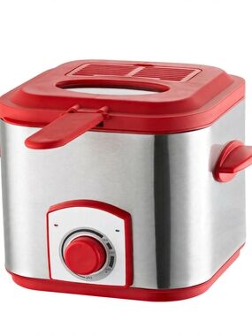 Cook’s Essentials 1.3 Qt Nonstick Stainless Steel Deep Fryer - Red